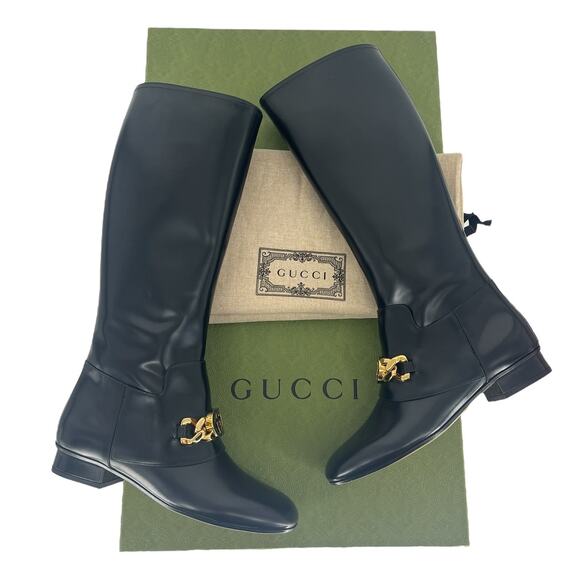 Gucci Interlocking GG Chain Patent Leather Knee Boots - Picture 3 of 16